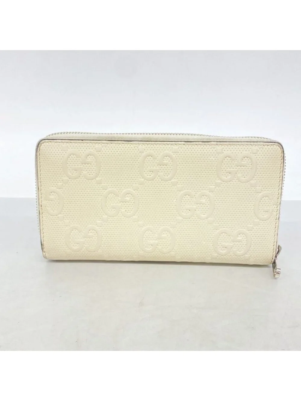 Gucci Wallet GG Embossed Leather Ivory Silver